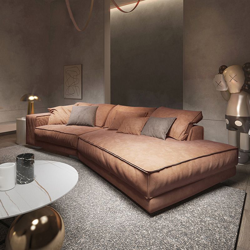 Scandinavian Square Arm Sectional with Pillow Back for Apartment