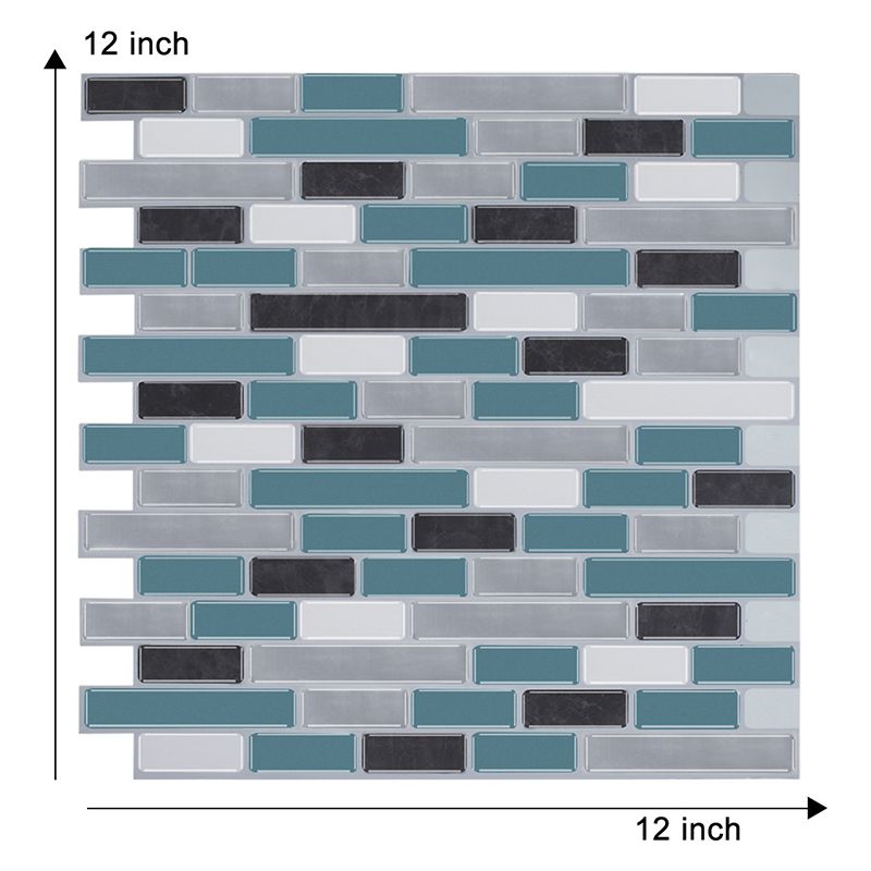 Rust Mosaic Tile Wallpaper Panels Blue Faux Brick Wall Art for Washroom, Peel and Paste