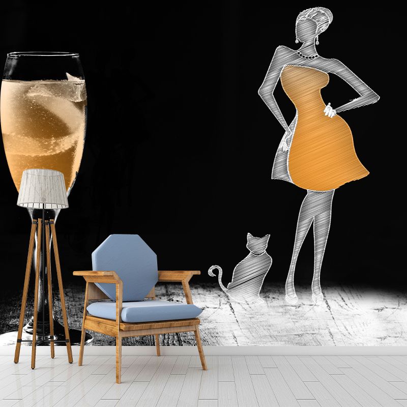 Wine Illustration Mural Decal Moisture Resistant Contemporary Wine Bar Wall Covering