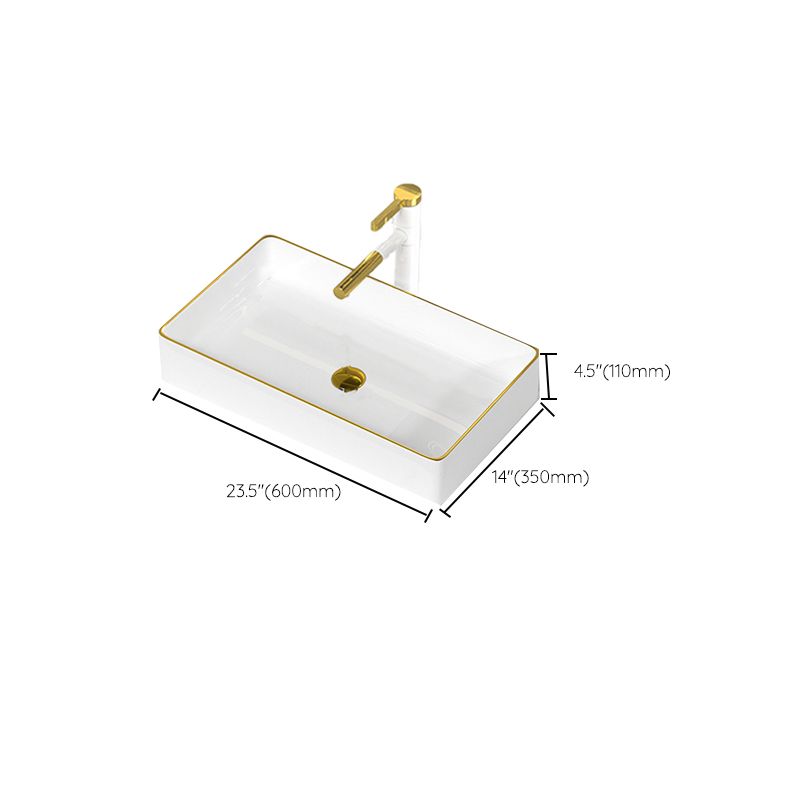 Traditional Vessel Sink Rectangular Porcelain with Overflow And Drain Assembly Wash Stand