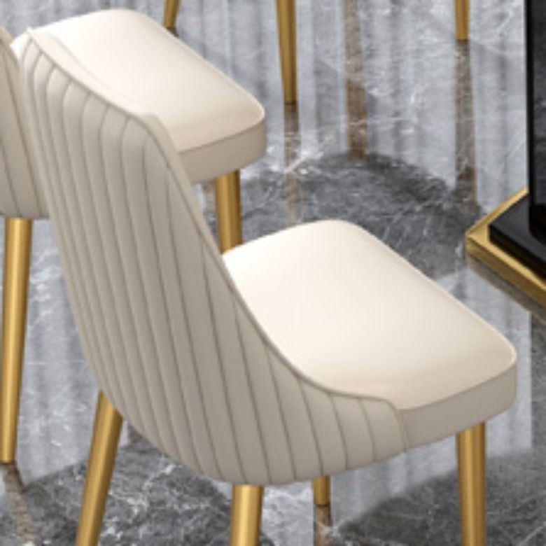 Glam Style Side Chair Parsons Leather Dining Chair with Gold Frame