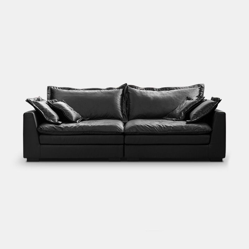 Stationary Stain Resistant Faux Leather Living Room Square Arm Black Sofa