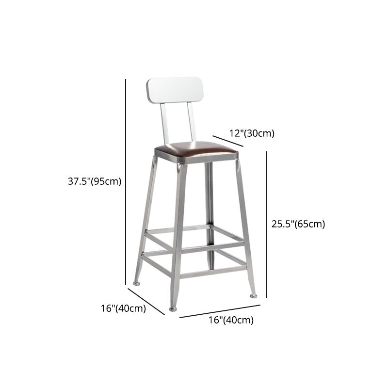 Armless Indoor Barstool Industrial Leather Counter Stool Brushed Silver