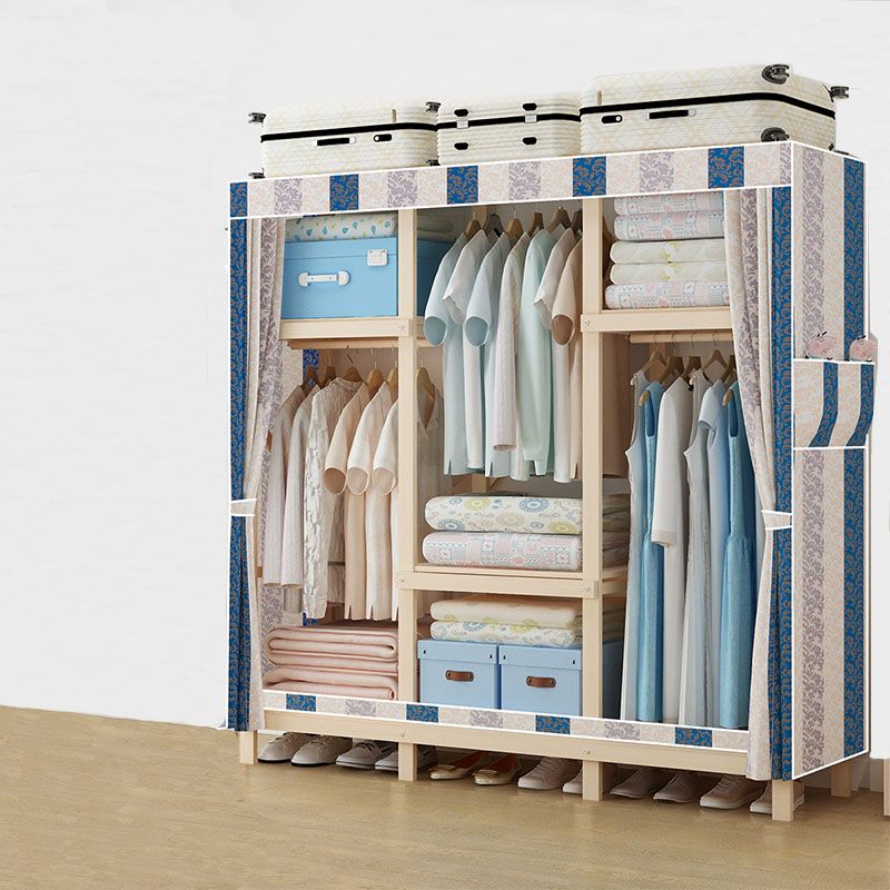 Contemporary Wardrobe Armoire Wood Frame Armoire with Garment Rod for Home