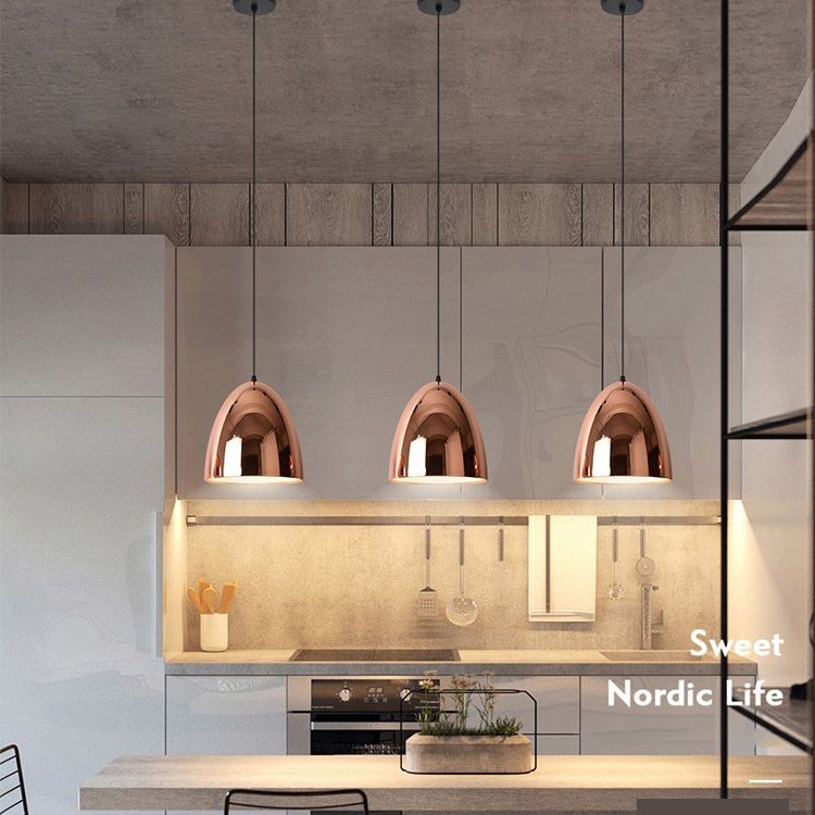 Shaded Dinning Room Pendant Ceiling Light Metal Nordic Hanging Ceiling Light in Rose-Gold