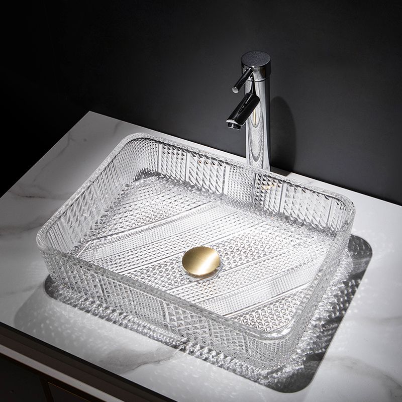 Modern Clear Wash Stand Glass Trough Bathroom Sink for Bathroom