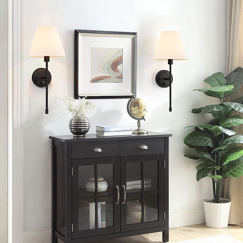 Contemporary Bath Sconce 1 - Light Iron & Fabric Bathroom Vanity Lighting in Black