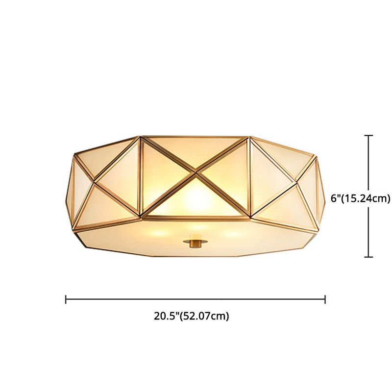 Glass Drum Ceiling Mount Light Fixture Traditional Bedroom Flushmount Ceiling Lamp in Brass