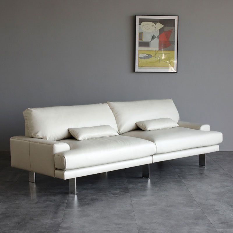 Recessed Arm Pillow Back Sofa Modern White Leather 3/4-seat Sofa