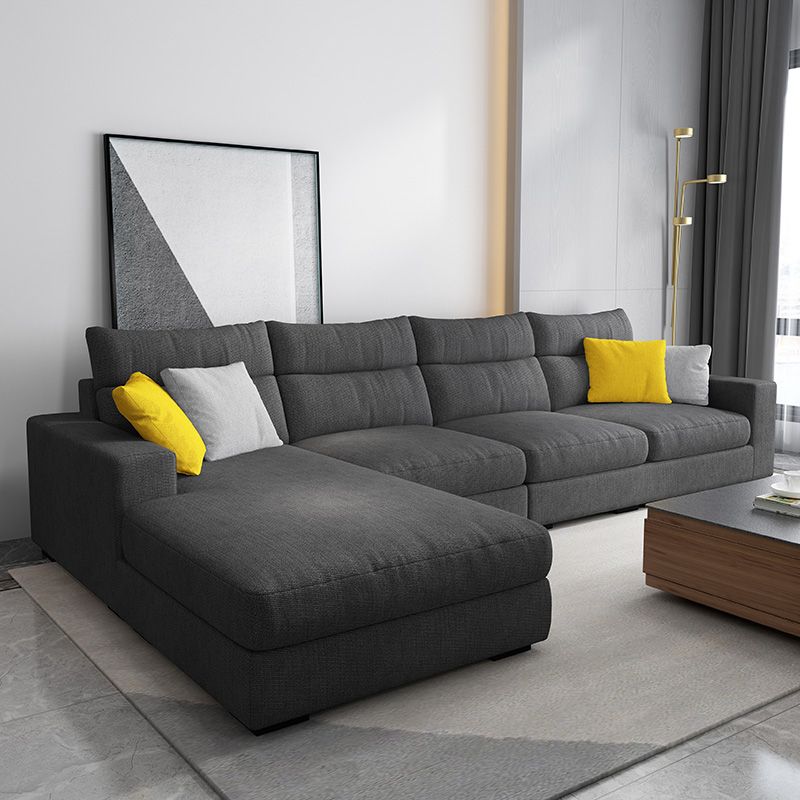 Contemporary Linen Square Arm Sofa & Chaise for Living Room