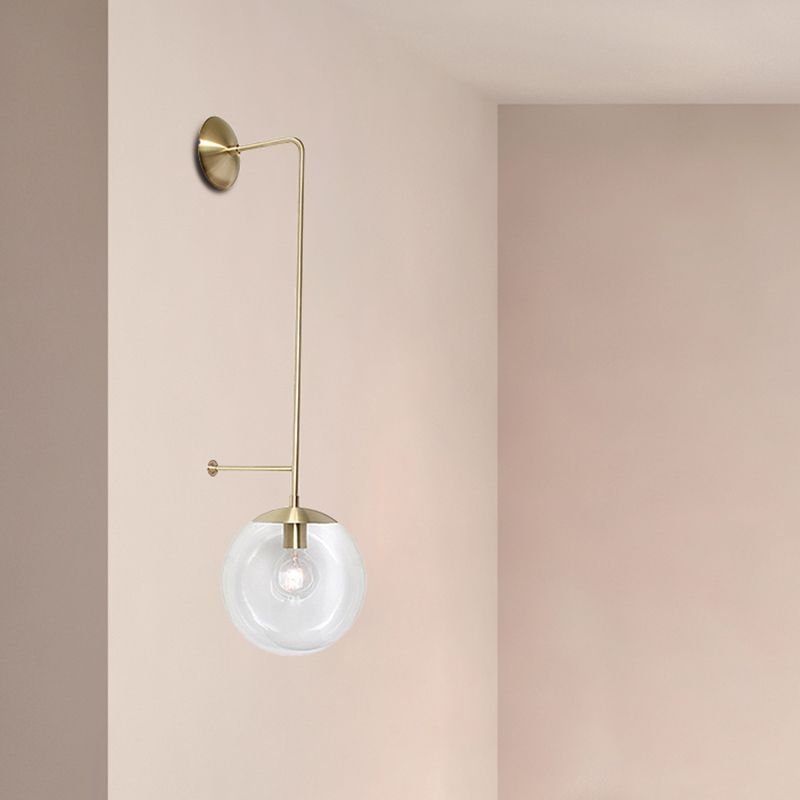 Lampe murale rétro Globe 1-Light transparent / verre blanc Shade Mury Light en laiton / noir pour le salon