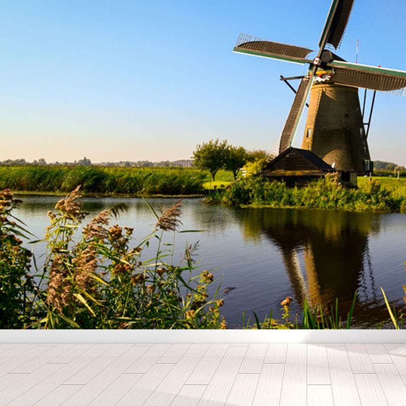 Romantic Windmill View Mural Decal for Living Room, Soft Color, Custom Size Available