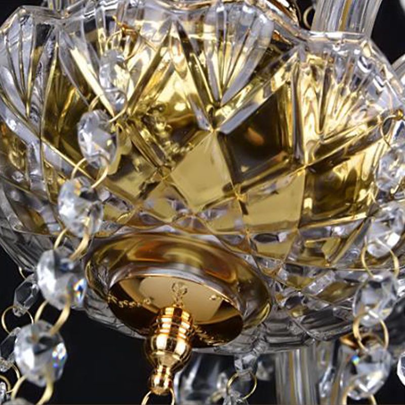 Armed Clear K9 Crystal Pendant Chandelier Rustic 6/8/10 Heads Beige Hanging Ceiling Light with Flared Fabric Shade