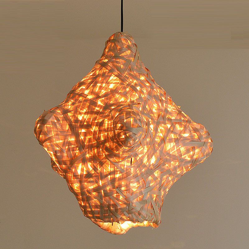Bamboo Hand Twisted Pendant Light Japanese 1 Head Suspended Lighting Fixture in Wood