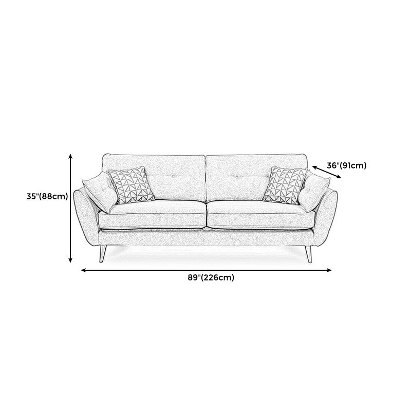 Tufted Flared Arm Sofa 3-Seater 34.64" H Linen Cushions Sofa