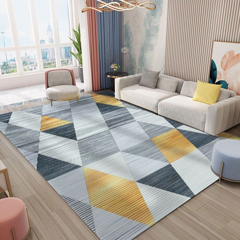 Gray Simple Indoor Carpet Polyester Geometric Rug Anti-Split Backing Area Rug for Home Decoration