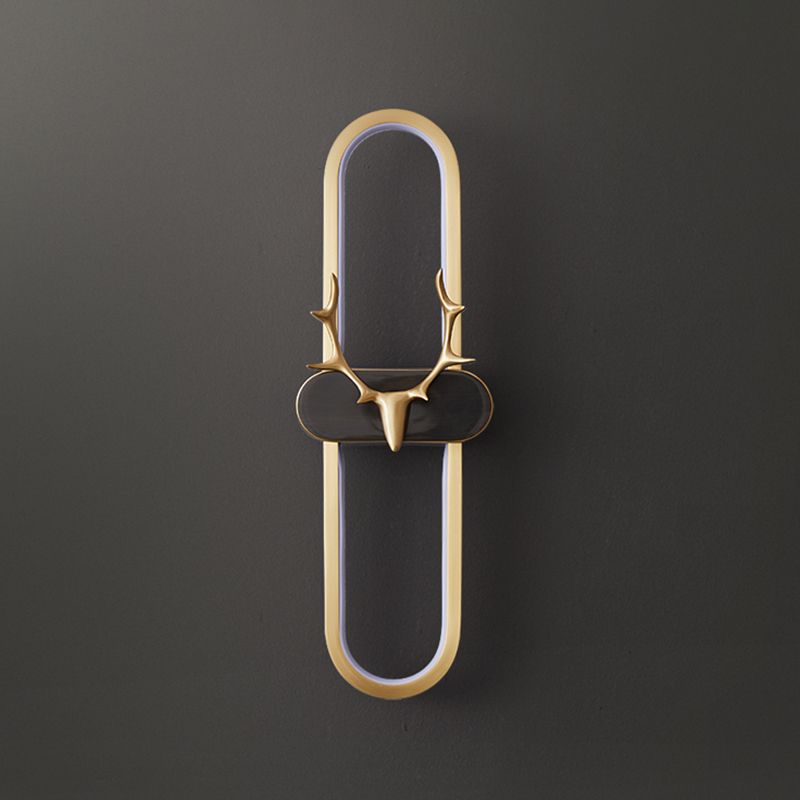Nordic Style Brass Wall Light Oval Shape LED Wall Sconce in Gold for Living Room