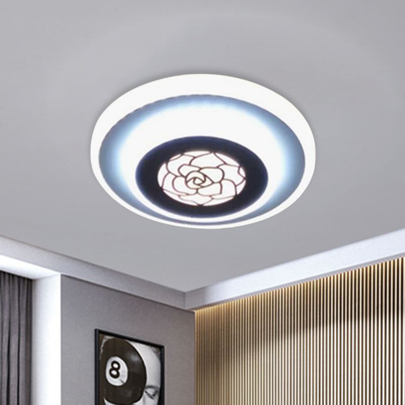 Circle Flushmount Lighting Contemporary Acrylic LED White Flush Mounted Lamp with Rose Pattern