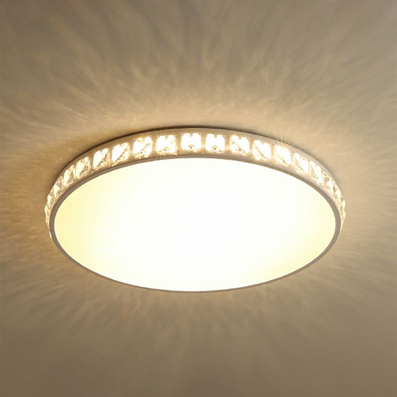 LED Bedroom Flush Mount Fixture Simplicity White Crystal Ceiling Lamp with Geometry Acrylic Shade