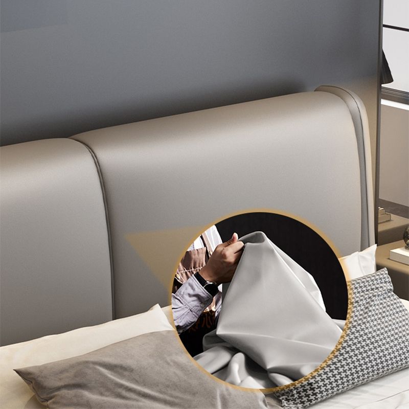 Modern Panel Bed with Upholstered Headboard Grey Solid Wood Bed Frame