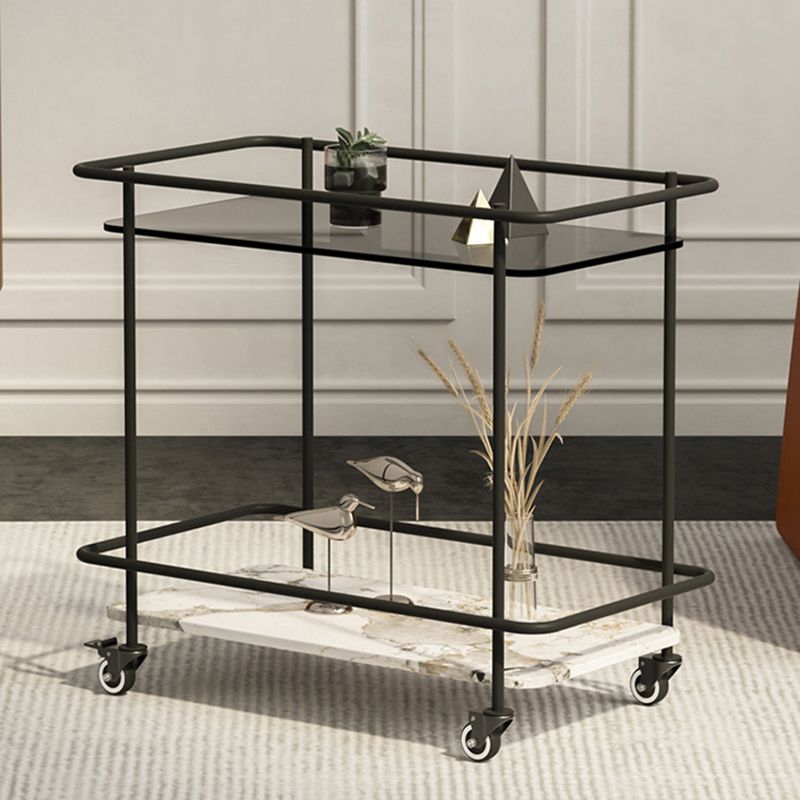 23.6" Tall Contemporary End Slide Table Glass Top Rectangular Side Table