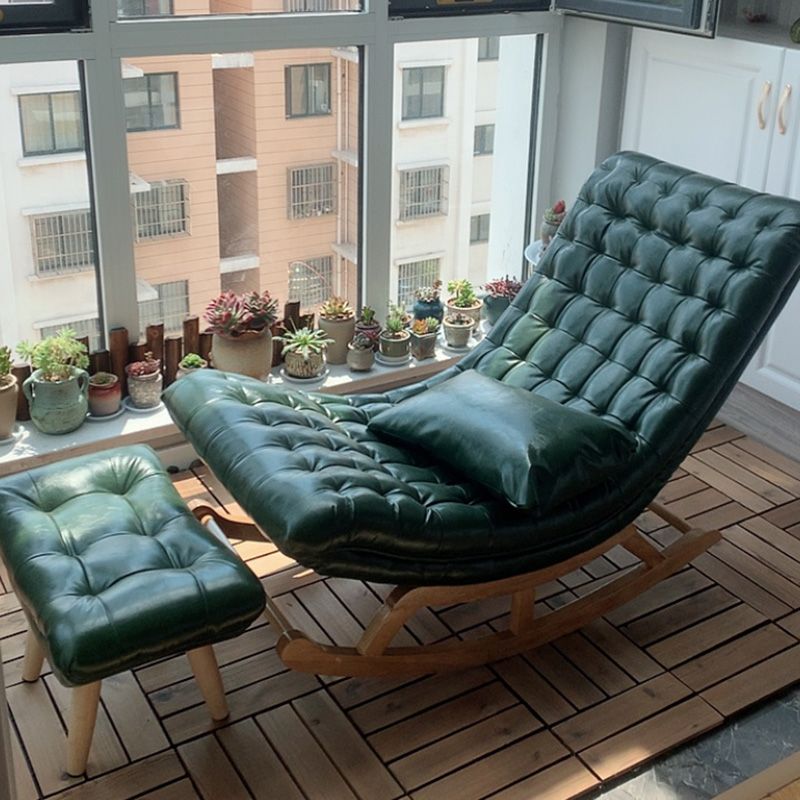 Modern Faux Leather Rocking Chair Tufted Cushions Chair with Pillow