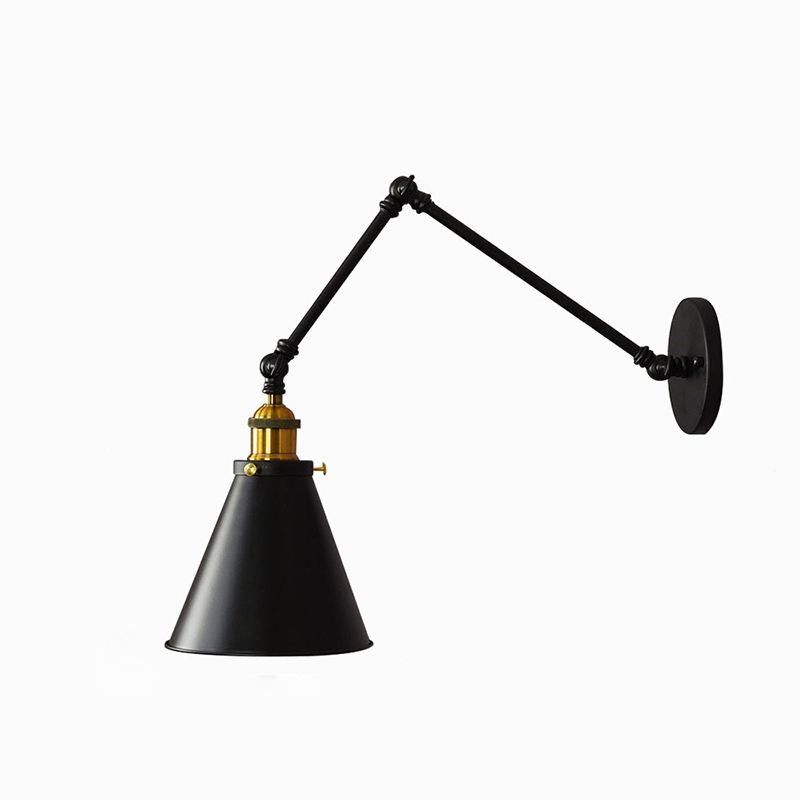 10"+10" 2-Sections Swing Arm Wall Mount Light Single Bulb Retro Industrial Style Coffee Shop Sconce Lights in Matte Black