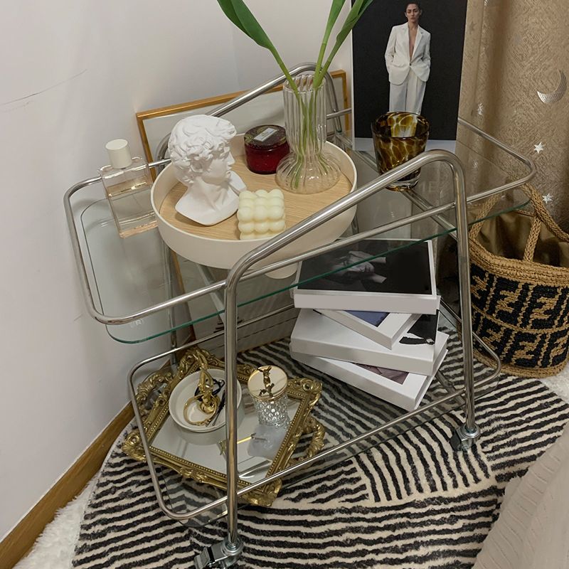 Modern Glass End Slide Table 2-Tier Corner Table with Storage