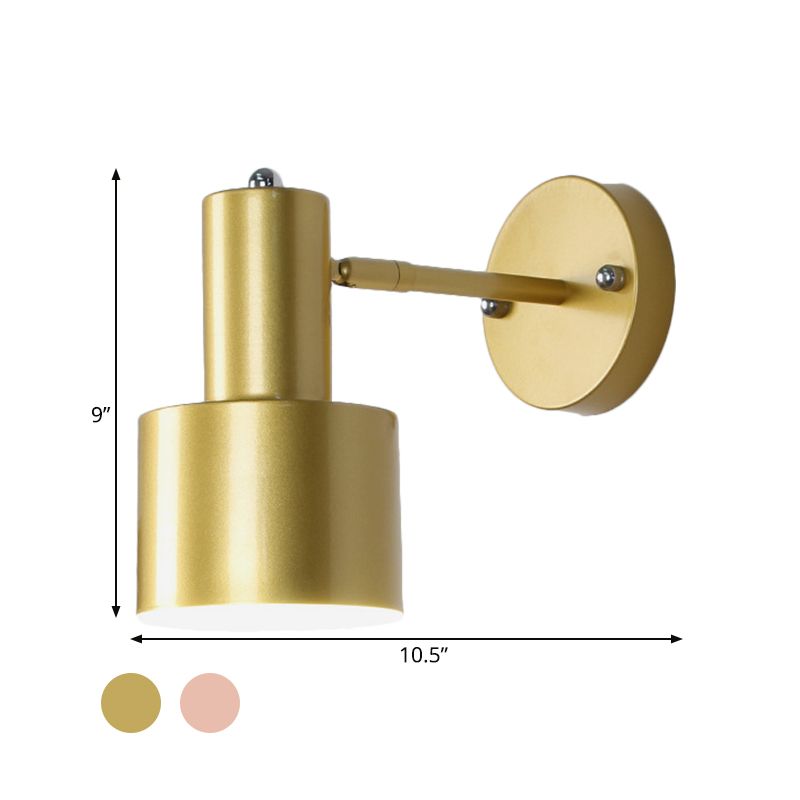 Simplicity 1 Bulb Wall Lighting Gold/Rose Gold Cylinder Wall Light Sconce with Metal Shade for Bedroom