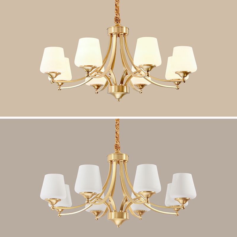 Multi-Head Hanging Light Fixtures Traditional Brass Chandelier Lamp with White Glass Shade