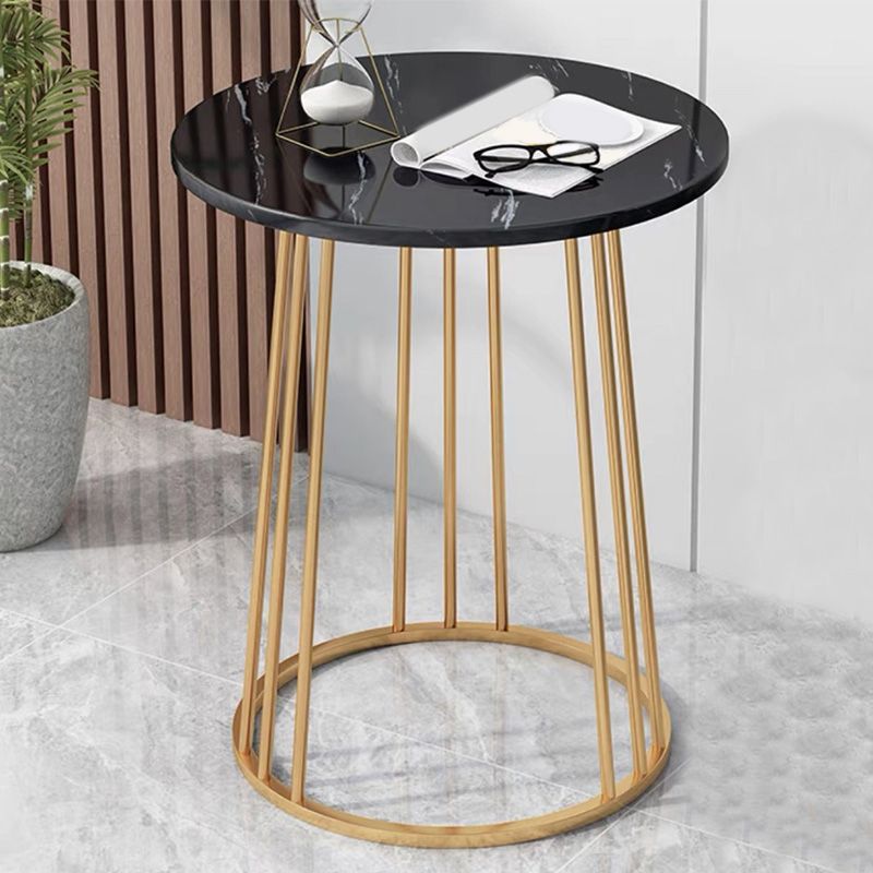 Mid-Century Modern Wooden Round Top End Table Abstract Metal Frame Sofa Side Table