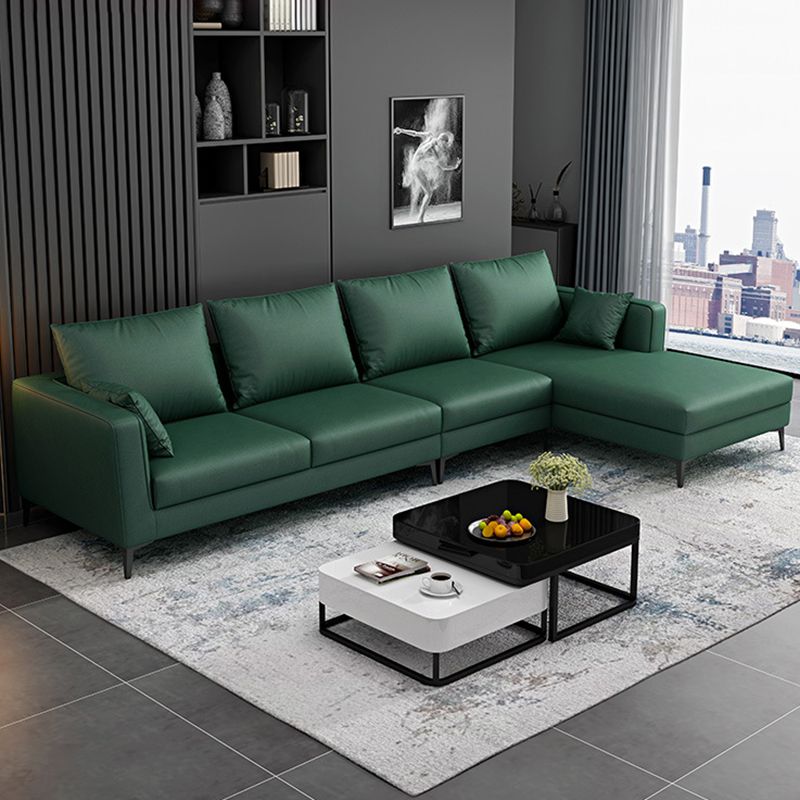 Green 4-seater Square Arm Sectional Pillow Back Stain-resistant Sectional