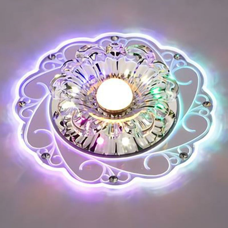 Plafonnier encastré moderne en cristal à LED pour couloir de forme florale en transparent