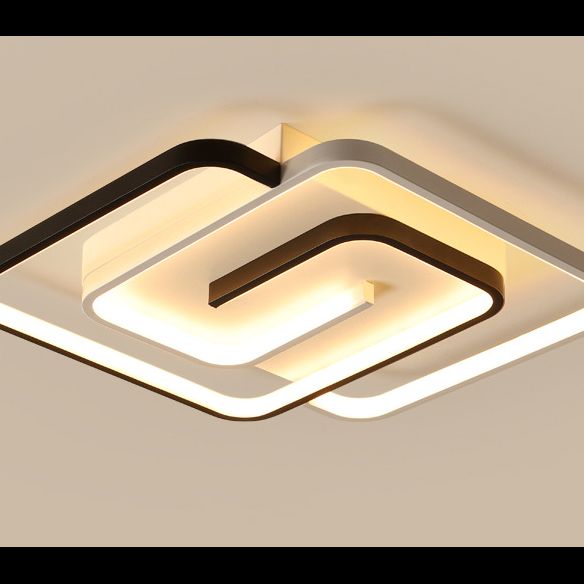 Minimalist Squared Ceiling Light Fixture Acrylic LED Bedroom Close to Ceiling Lamp in Black-White