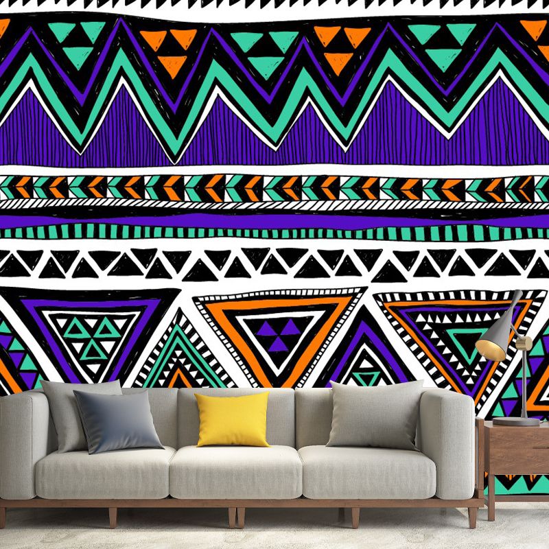 Customized Illustration Bohemia Murals with Triangle Seamless Pattern in Purple-Green