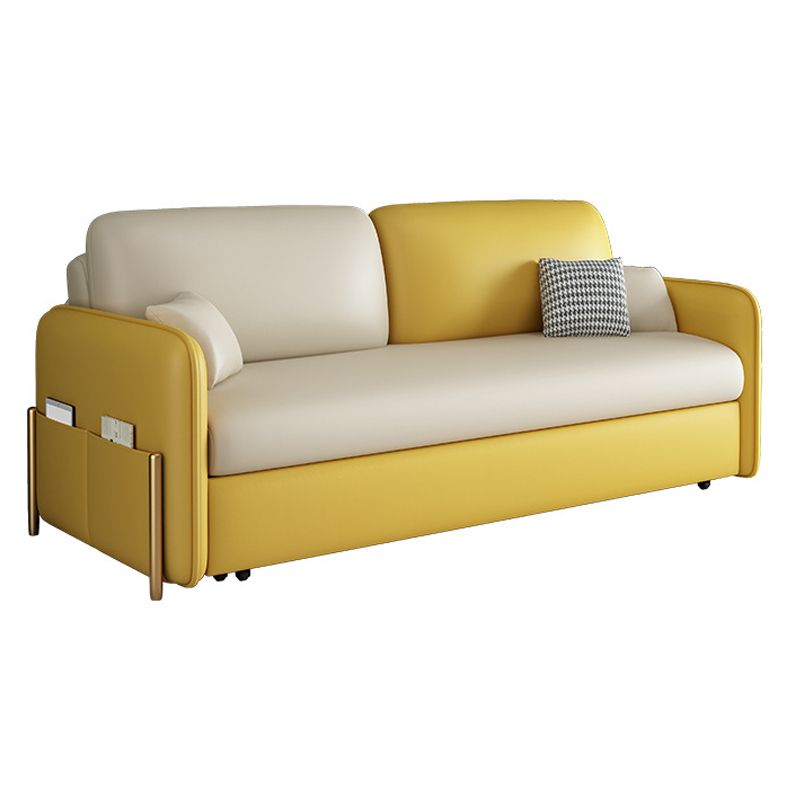 Square Arm Sofa Bed in Yellow Faux Leather Stain Resistant Bed Sofa