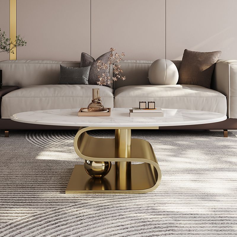 Stainless Steel Abstract Base Cocktail Table Glam Slate Top Coffee Table