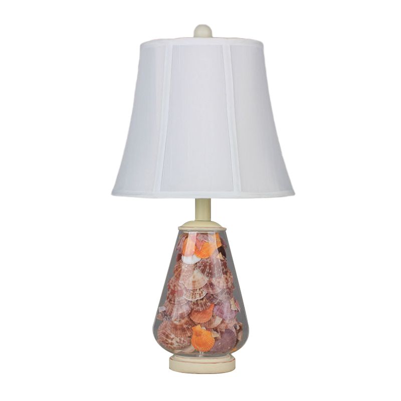 Weiße ausgestellte Schatten Nachtleuchte Landstoff 1 Glühbirne 12 "/16" Breite Tischlampe mit dekorativer Schale