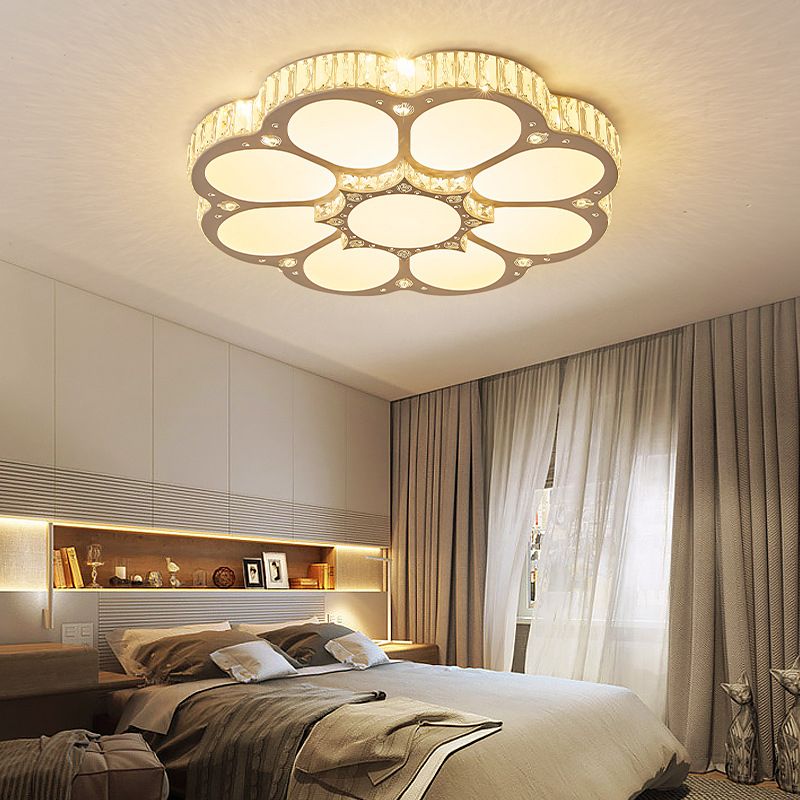 Flower Ceiling Mounted Light Minimalist Crystal Bedroom LED Flush Light in White