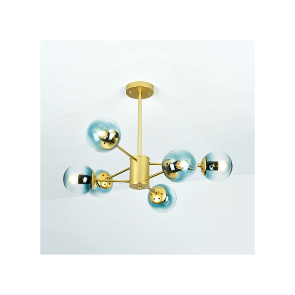 Gold Sputnik Chandelier Modern 6/8/12 Lights Amber/Blue/White Glass Hanging Lamp for Living Room