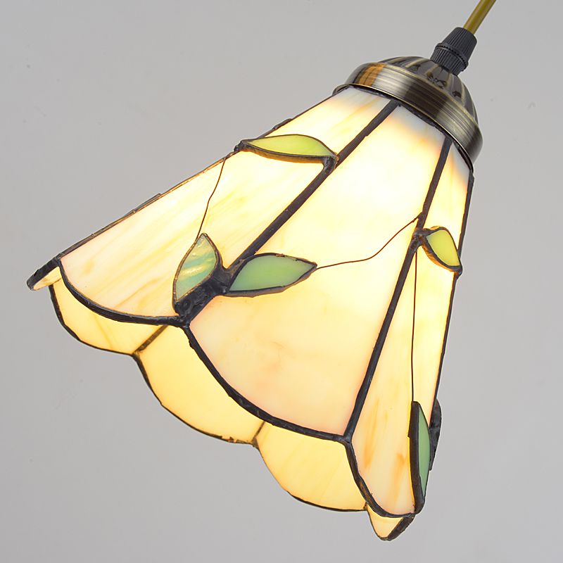 Beige 3 Bulbs Cluster Pendant Tiffany Stained Glass Scalloped Suspension Lighting for Dining Room