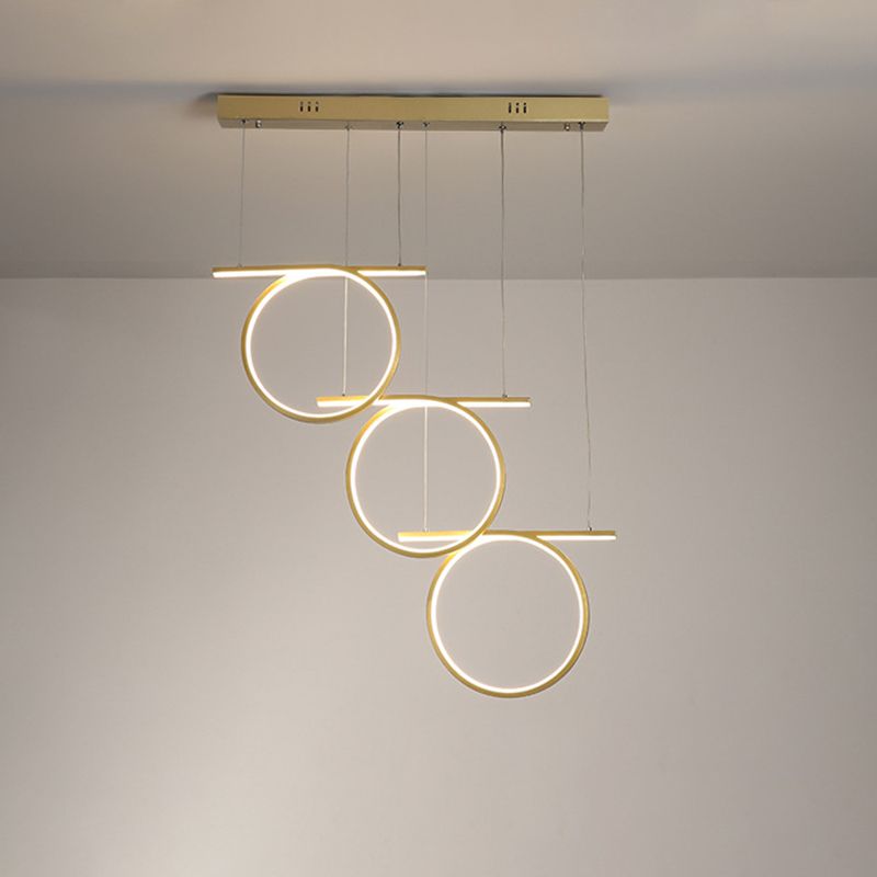 Gold 3 Rings Hanging Light Contemporary LED Metallic Suspension Lighting for Dining Table