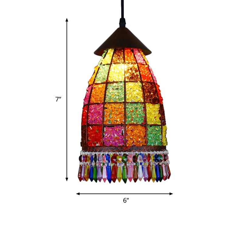 Dome Metal Ceiling Pendant Bohemian 1 Light Living Room Hanging Ceiling Light in Black, 6"/7.5"/10" Wide
