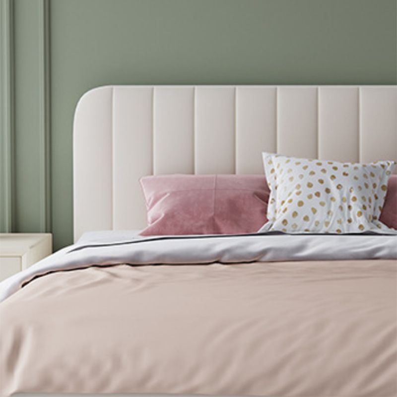 Contemporary White Panel Bed with Rectangle Faux Leather Headboard