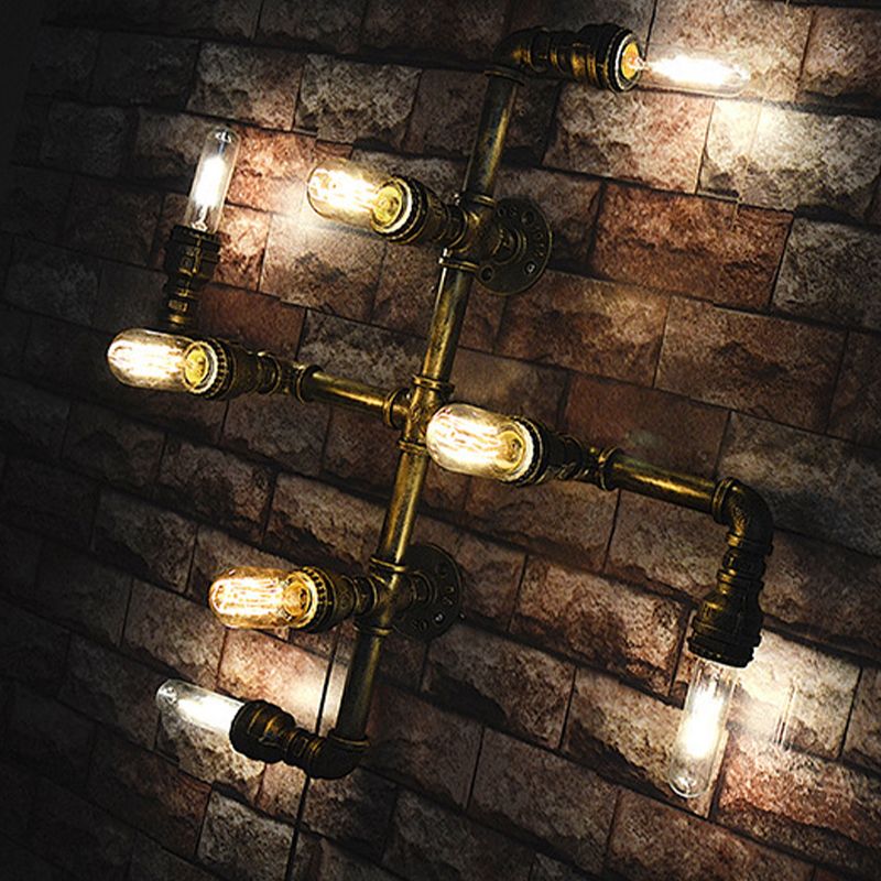Iron Crossing Wall Mount Lamp Vintage 4 Lights Coffee Shop Wall Sconce Light in Bronze