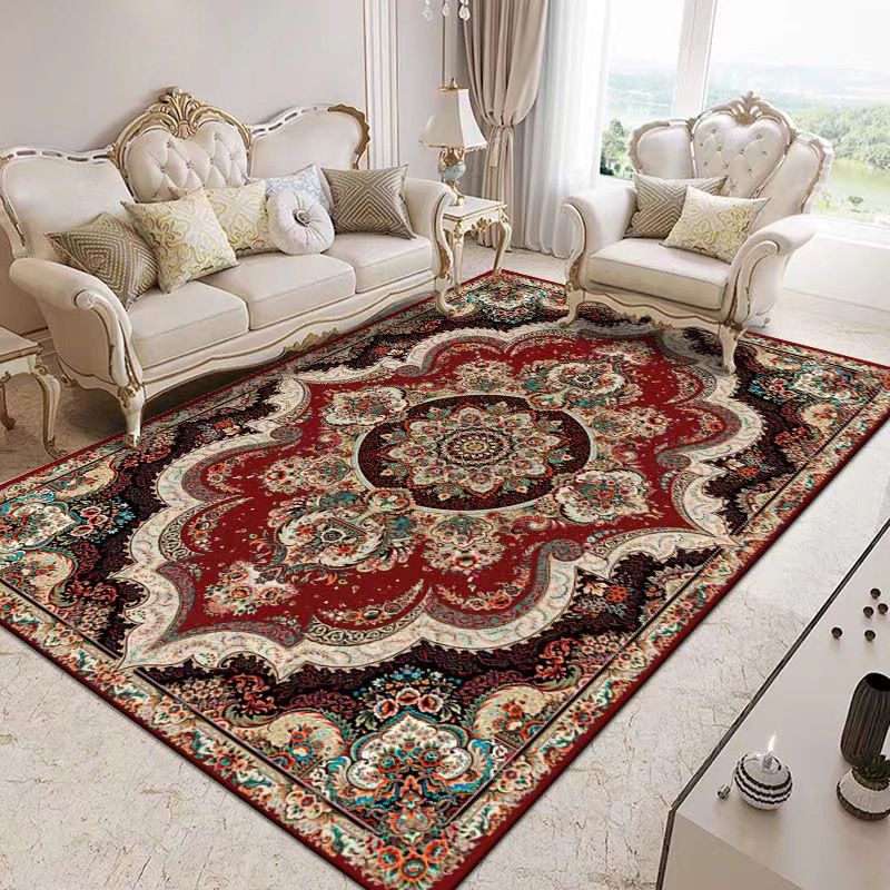 Glam Floral Printed Area Rug Mid-Century Polyester Rug Non-Slip Backing Carpet for Home Decoration