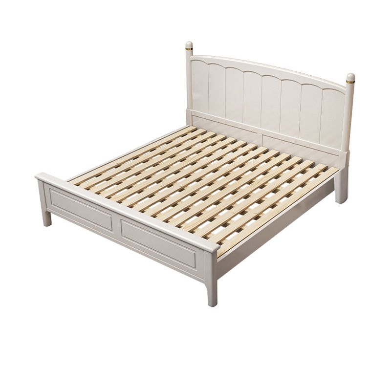 Modern White Wood Panel Standard Bed, Rectangular Headboard Bed