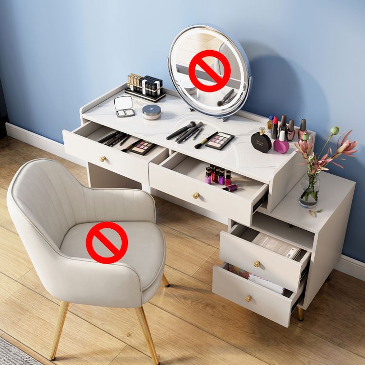 Glam Wood Vanity Makeup Dressing Table Set Beige Vanity Desk with 4 Drawers