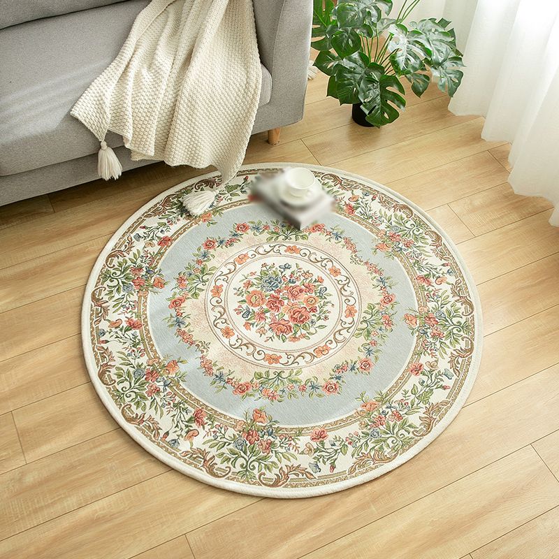 Round Classic Rug Antique Floral Design Area Rug Polyester Anti-Slip Backing Carpet for Home Decor