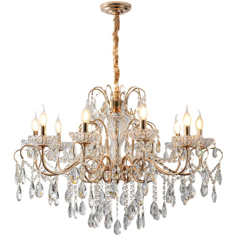 Candle Chandelier Light Fixtures American Style Multi-Head Suspension Pendant Lamps with Crystal